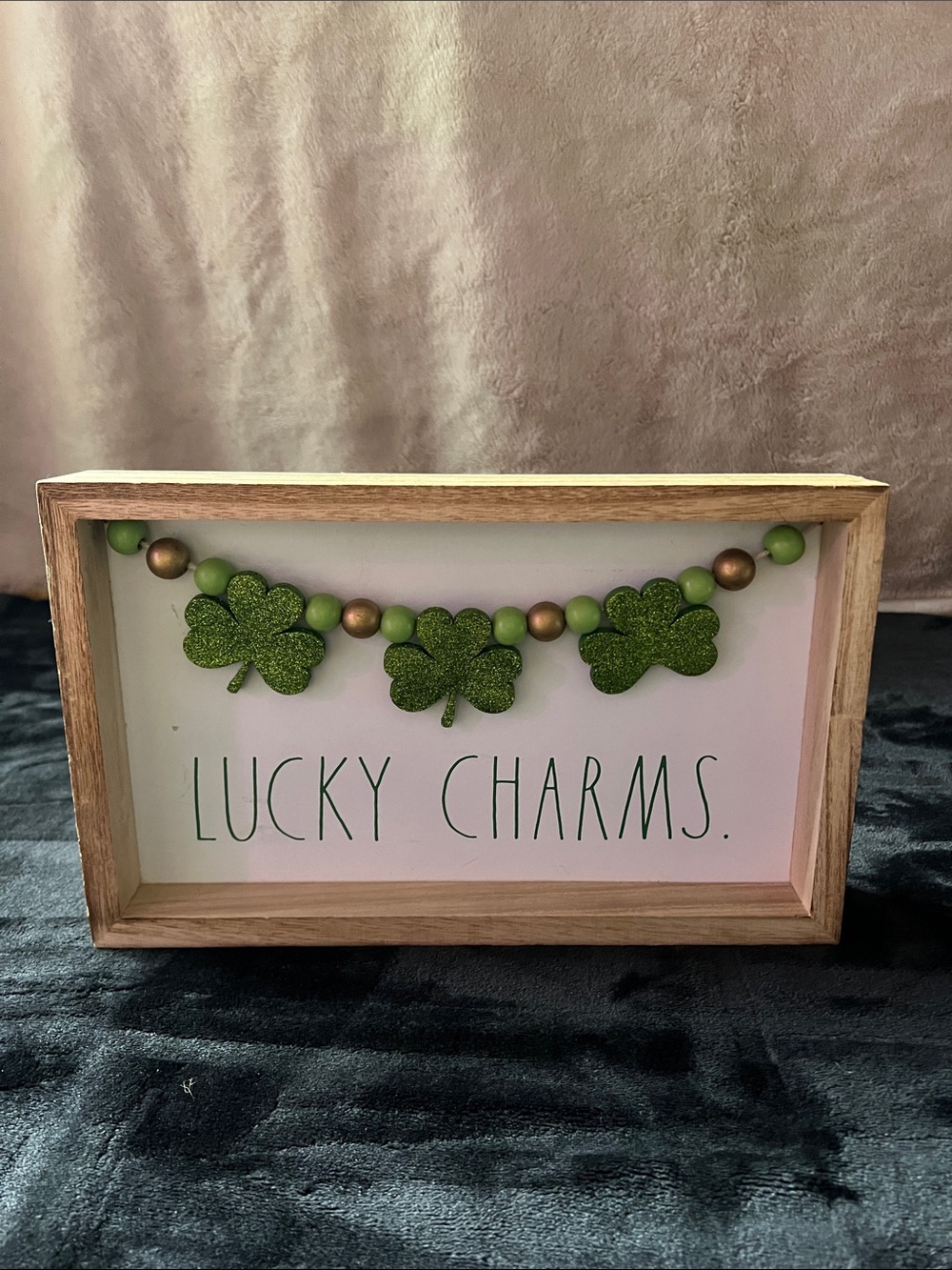 Rae Dunn Green Glitter Shamrock Garland Box Sign